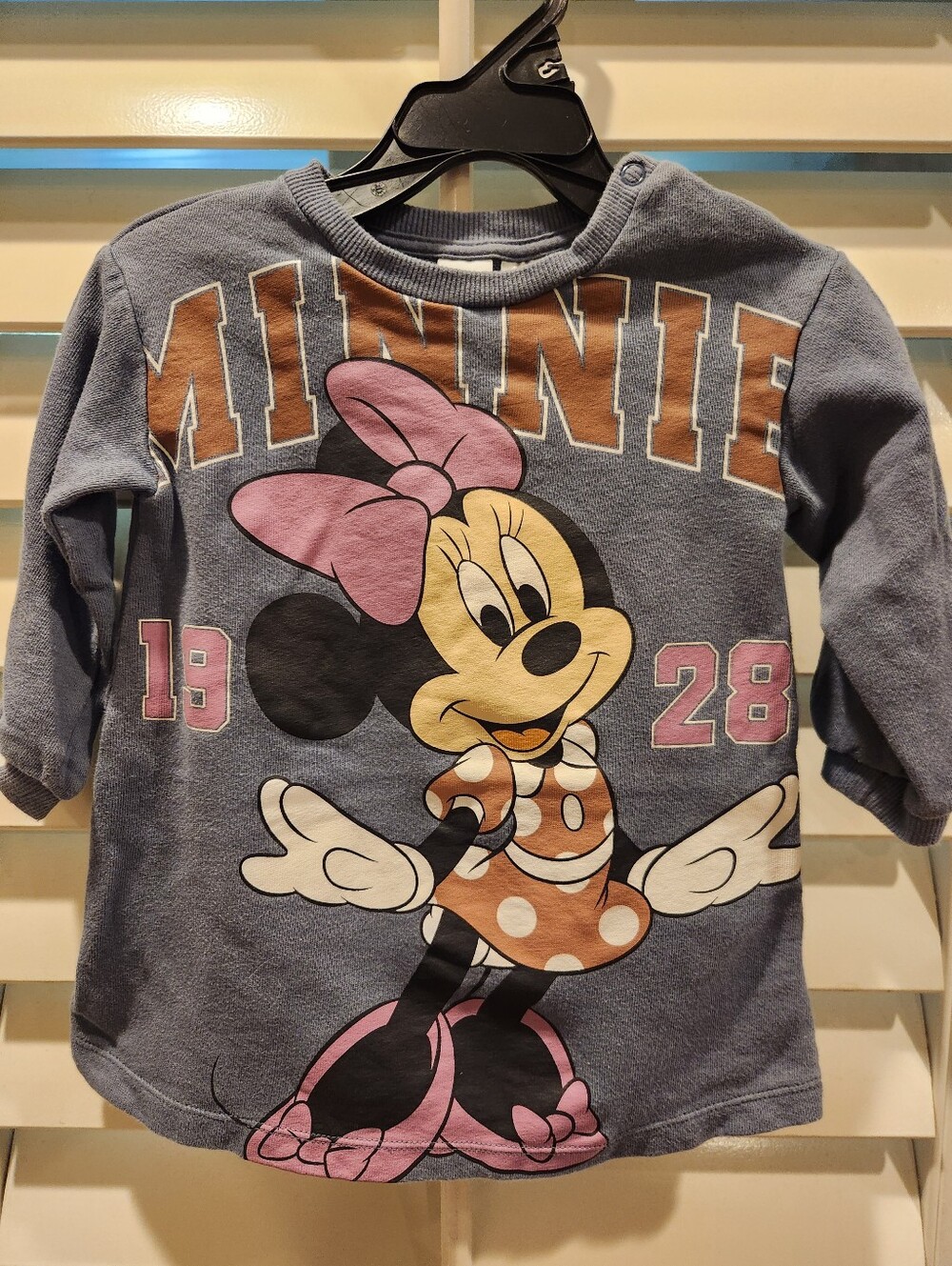 H&M Gray Girl's Long Sleeve Minnie Mouse Sweatshirt Dress, Size 12M